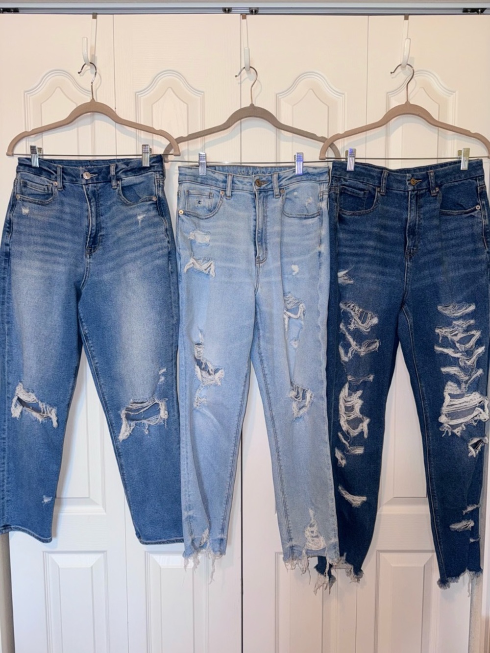 American Eagle Outfitters Ripped Ankle Jeans Trio - Light, Medium & Dark Blue